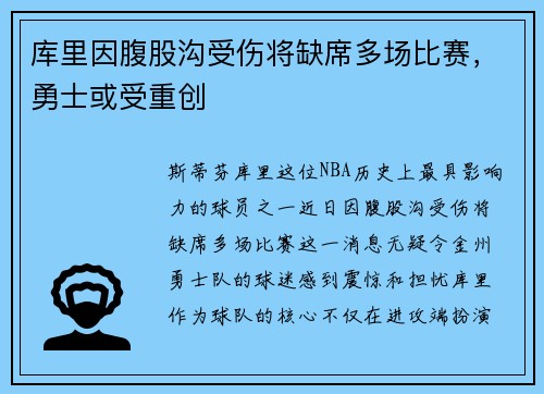库里因腹股沟受伤将缺席多场比赛，勇士或受重创
